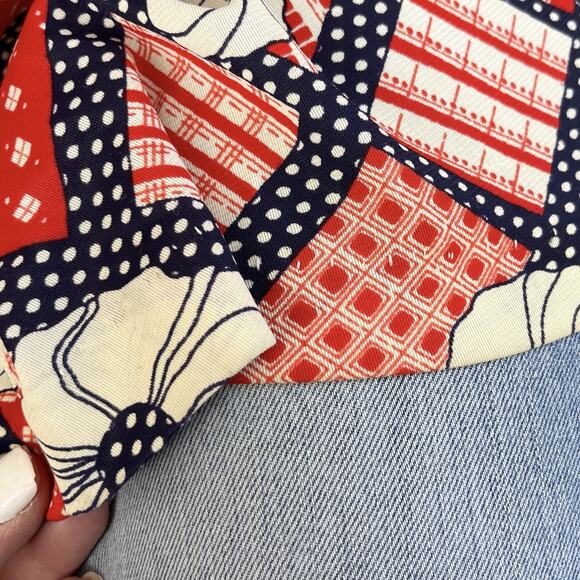 Vintage 70s Maxi Dress Sleeveless Groovy Polka Dot Floral Patchwork Blue Red - Picture 8 of 8